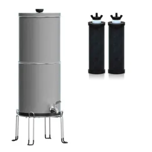 Portable Water Purifier - 2.25 Gallon Gravity with 2 Purification Filters Stainless Steel Countertop Water Filter(Gray)