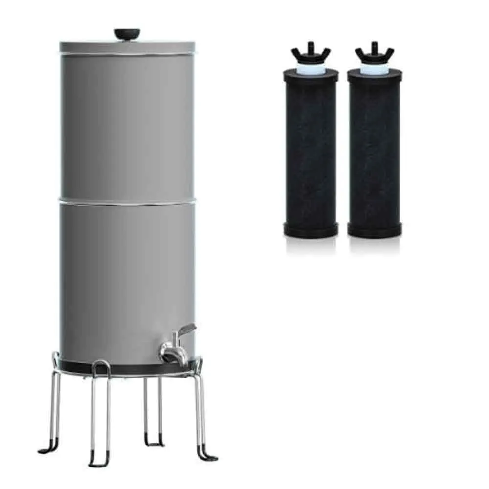 Portable Water Purifier - 2.25 Gallon Gravity with 2 Purification Filters Stainless Steel Countertop Water Filter(Gray)