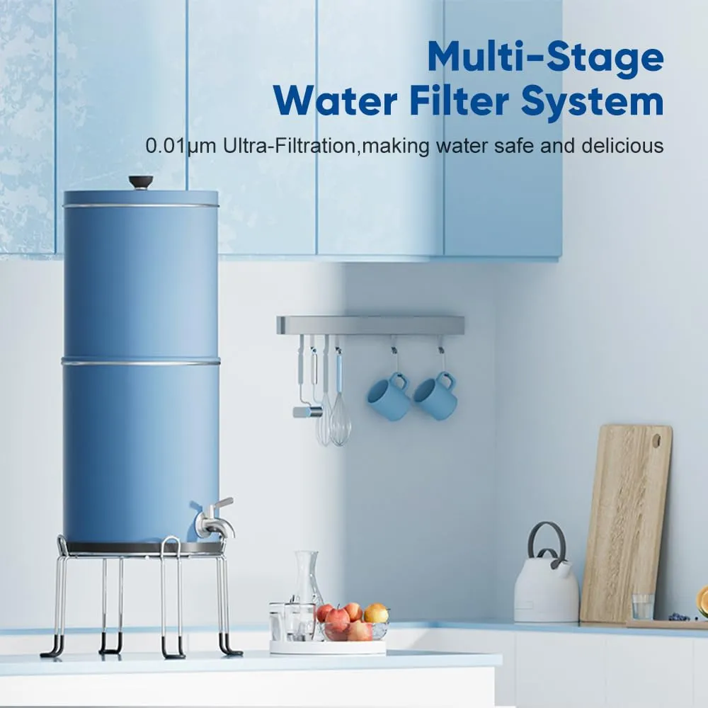 Portable Water Purifier - 2.25 Gallon Gravity with 2 Purification Filters Stainless Steel Countertop Water Filter(Gray)