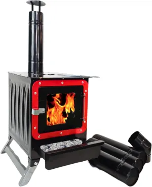 Portable Wood Stove – Glass Door, Foldable Legs, Ash Tray | Durable Heater for Camping, RV, Tent, and Small Spaces (Gray)