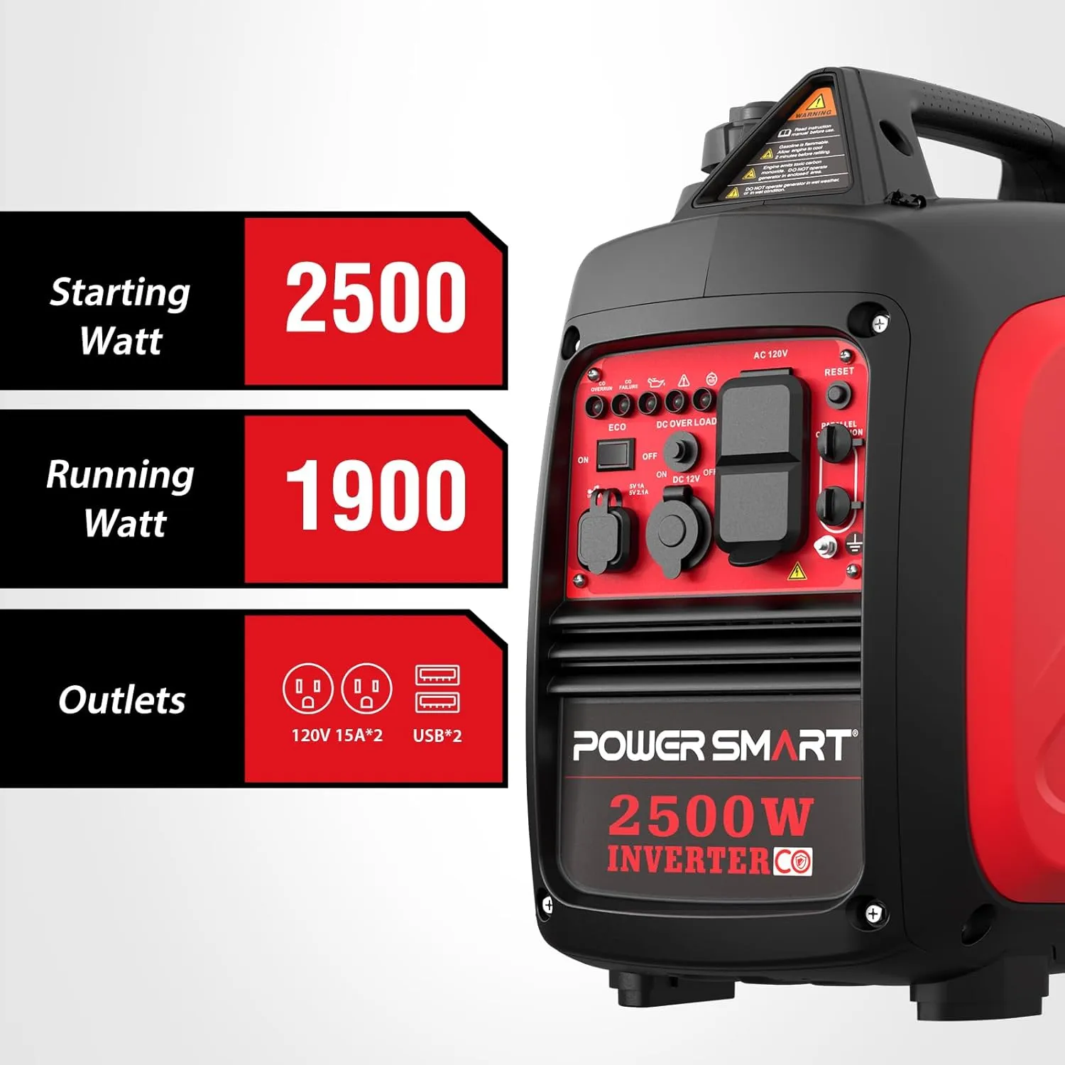 PowerSmart 2500-Watt Portable Inverter Generator with Quiet Technology and CO Protect