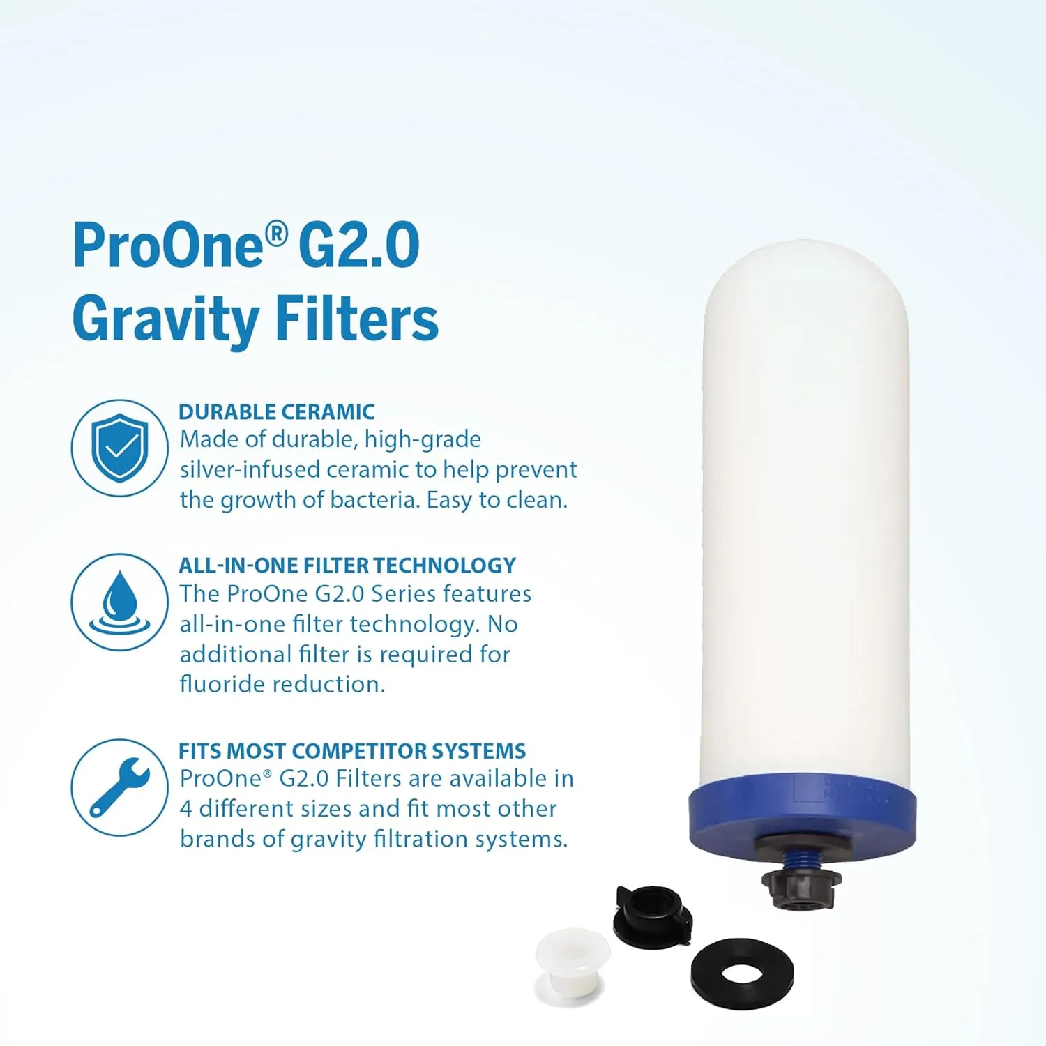 ProOne 9-Inch Gravity Water Filter Replacement G-Series 3-Pack - Universally Compatible with Gravity Water Filter Systems - NSF/ANSI Certified to Reduce Lead, Reduce Microplastics, & Total PFAS