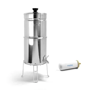 ProOne Big  Gravity Water Filter System - High Capacity Countertop Stainless Steel Water Filter Dispenser - IAPMO Certified to Reduce Lead, Total PFAS, Microplastics, Chlorine Taste & Odor