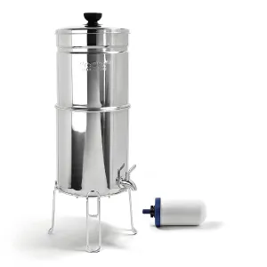ProOne Traveler  Stainless-Steel Gravity Filter System, 2.25-Gallon Water Capacity, Countertop Water Dispenser for Home & Travel with One 5” Filter & Wire Stand, Independently Tested Proven to Reduce