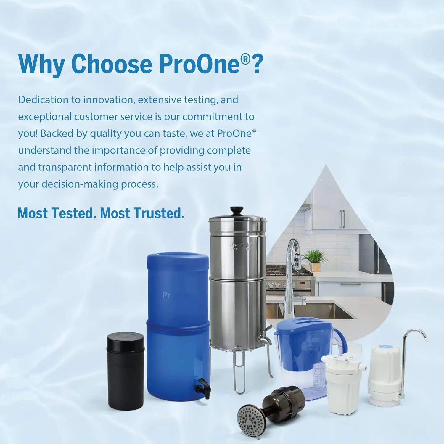 ProOne Traveler  Stainless-Steel Gravity Filter System, 2.25-Gallon Water Capacity, Countertop Water Dispenser for Home & Travel with One 5” Filter & Wire Stand, Independently Tested Proven to Reduce