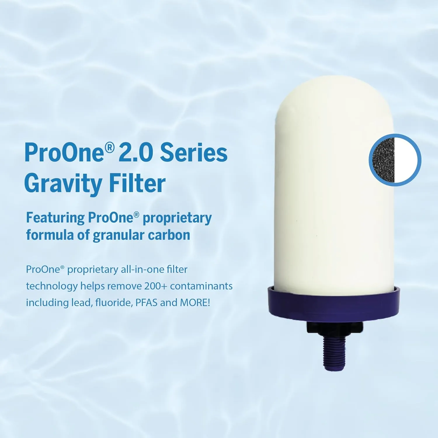 ProOne Traveler  Stainless-Steel Gravity Filter System, 2.25-Gallon Water Capacity, Countertop Water Dispenser for Home & Travel with One 5” Filter & Wire Stand, Independently Tested Proven to Reduce