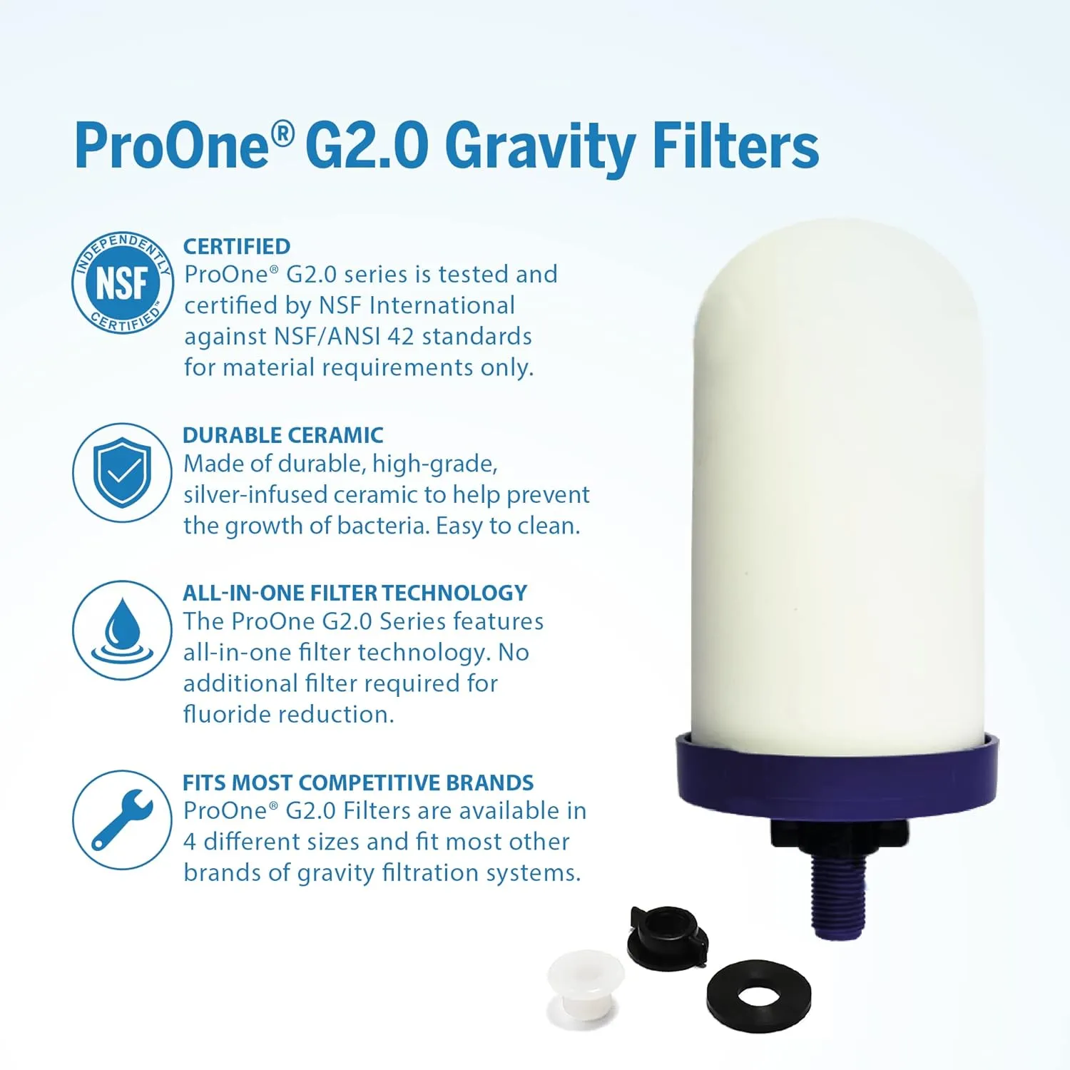 ProOne Traveler  Stainless-Steel Gravity Filter System, 2.25-Gallon Water Capacity, Countertop Water Dispenser for Home & Travel with One 5” Filter & Wire Stand, Independently Tested Proven to Reduce