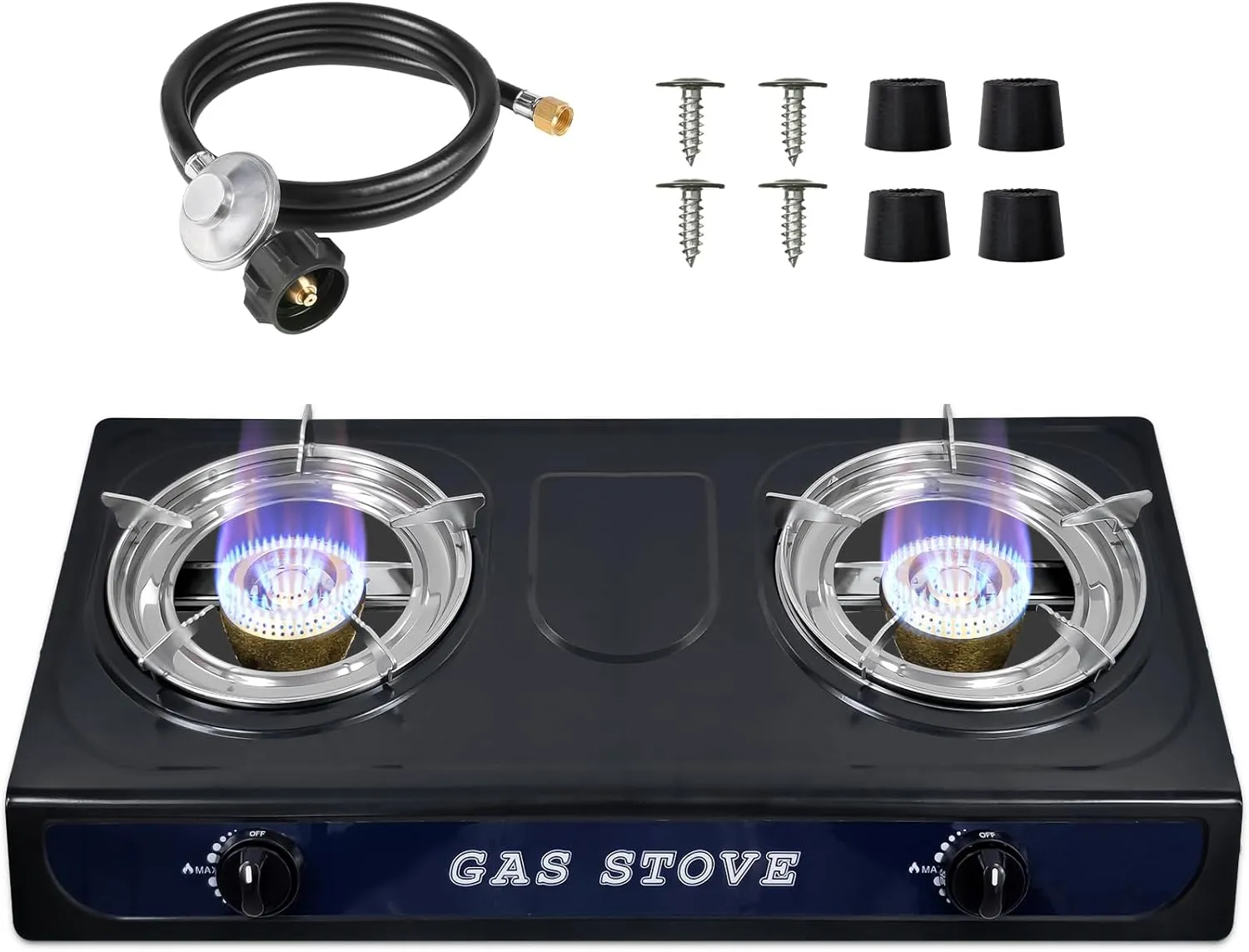 Propane Camping Stove 2 Burners for Outdoor Cooking, Portable Gas Stove Double Burner with CSA LPG Hose, Auto Ignition 17000 BTU Propane Stove