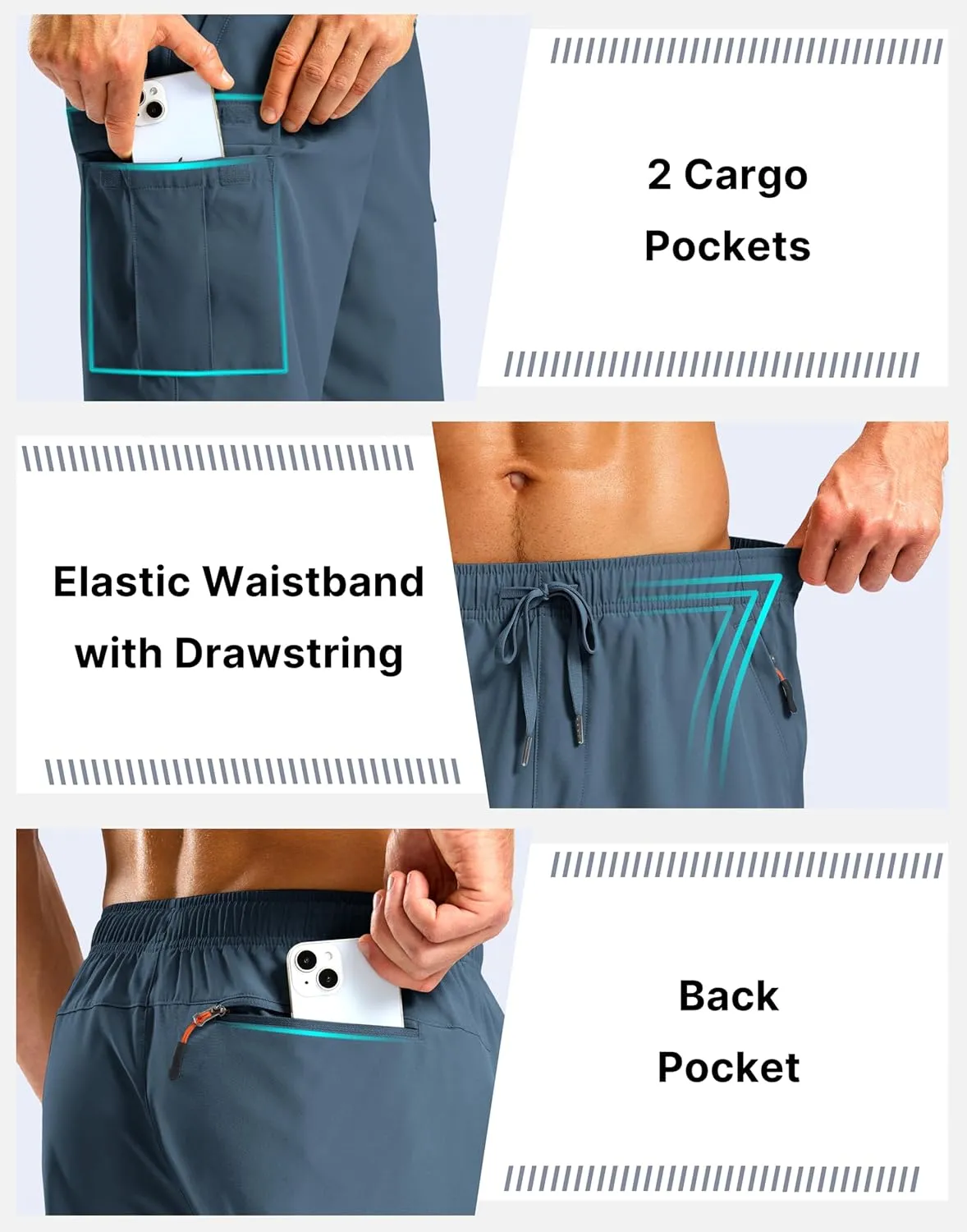 Pudolla Men's Hiking Cargo Shorts with 5 Pockets Lightweight 9" Outdoor Work Casual Shorts for Men Travel Fishing