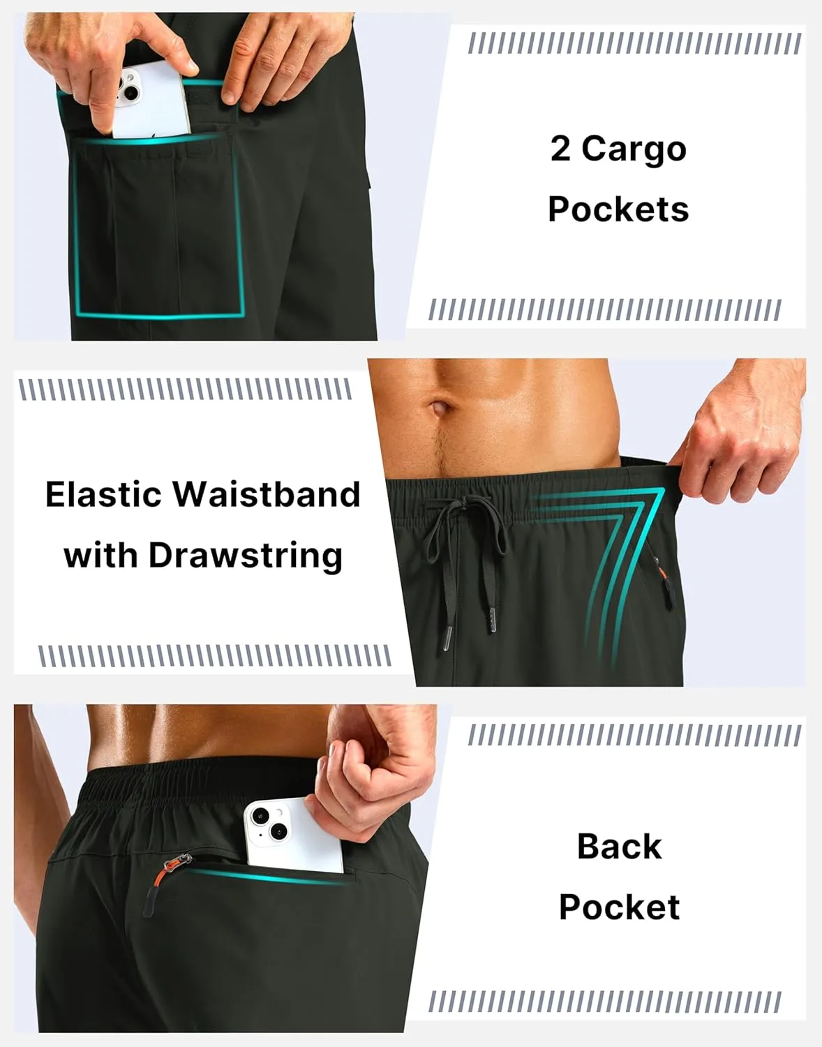 Pudolla Men's Hiking Cargo Shorts with 5 Pockets Lightweight 9" Outdoor Work Casual Shorts for Men Travel Fishing
