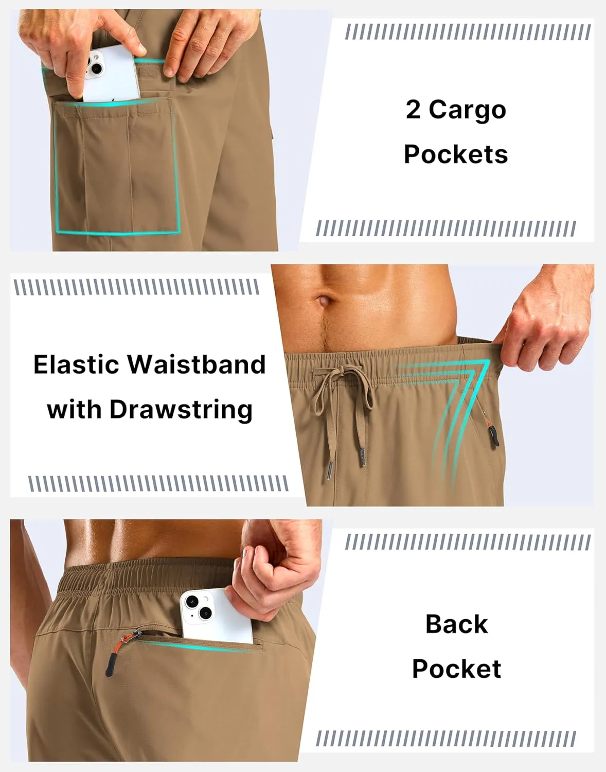 Pudolla Men's Hiking Cargo Shorts with 5 Pockets Lightweight 9" Outdoor Work Casual Shorts for Men Travel Fishing