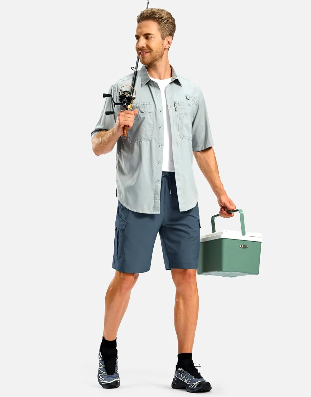 Pudolla Men's Hiking Cargo Shorts with 5 Pockets Lightweight 9" Outdoor Work Casual Shorts for Men Travel Fishing