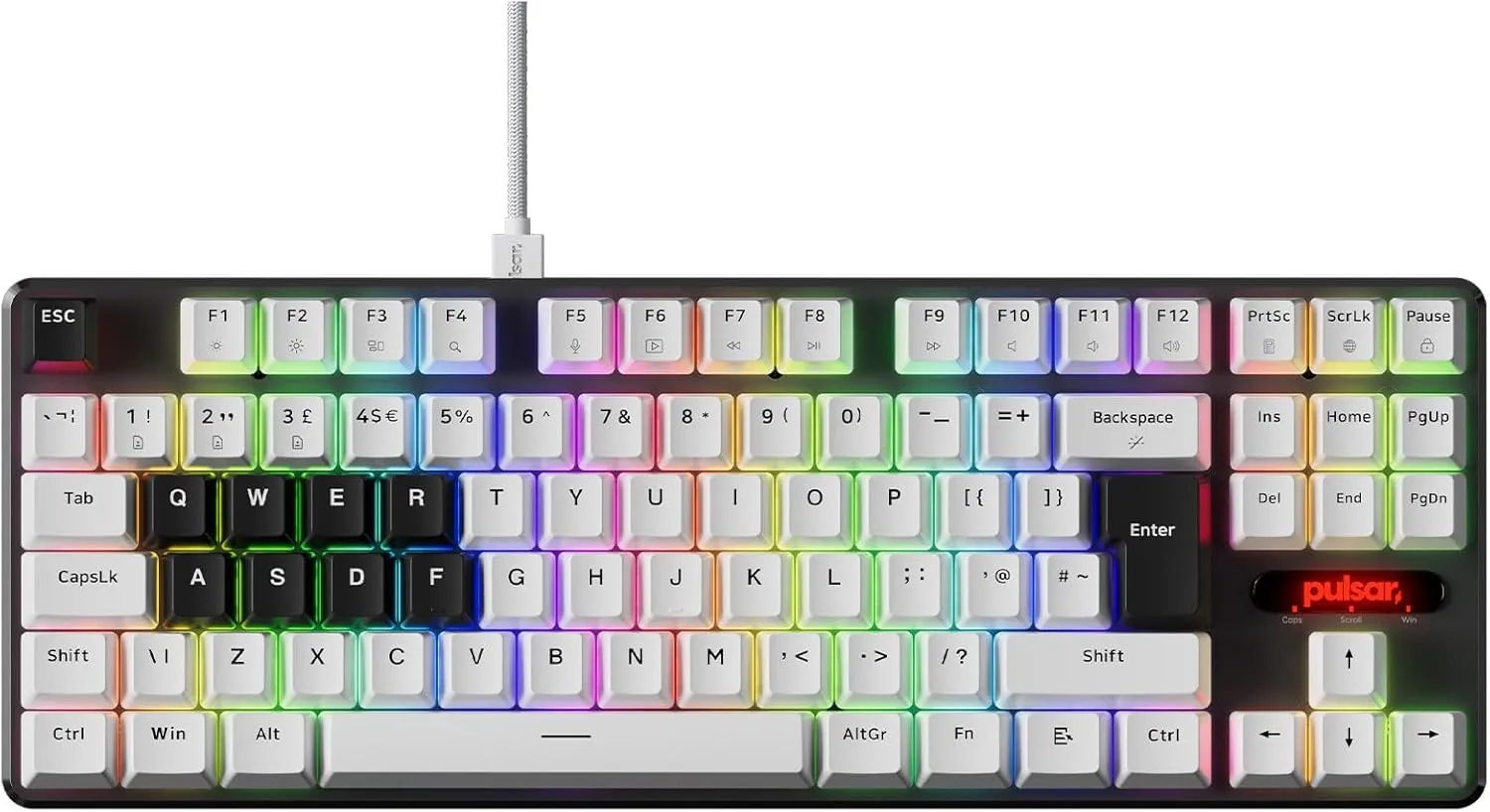 Pulsar PCMK 2 HE TKL Hall Effect Magnetic Gaming Keyboard, Rapid Trigger, Adjustable Actuation Magnetic Switch, 8k Polling, Ultra-Low Latency, RGB Lighting, Hot-Swap, Double Shot PBT Keycaps (White)