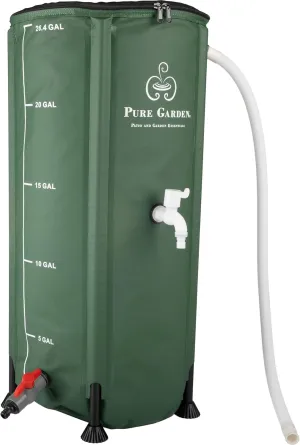 Pure Garden Rain Barrel - 13.2-Gallon/50-Liter Collapsible Water Container for Catching Rainwater - Portable Water Tank with Outflow Valve (Green)