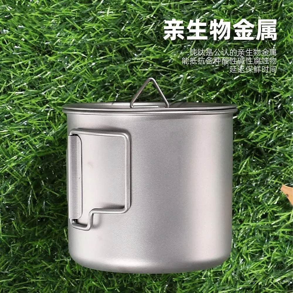 Pure Titanium Outdoor Mug Camping Folding Cup Camping Titanium Cup with Lid 3PCS(750ml)