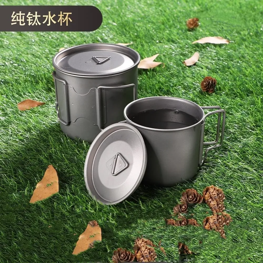 Pure Titanium Outdoor Mug Camping Folding Cup Camping Titanium Cup with Lid 3PCS(750ml)