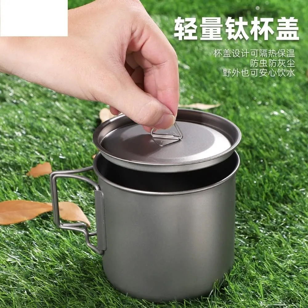 Pure Titanium Outdoor Mug Camping Folding Cup Camping Titanium Cup with Lid 3PCS(750ml)
