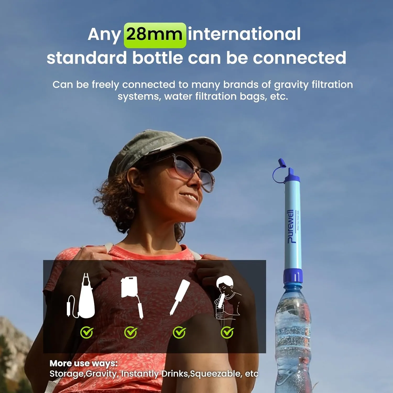 Purewell Outdoor Water Filter Personal Water Filtration Straw Emergency Survival Gear Water Purifier for Camping Hiking Climbing Backpacking(8PCS)