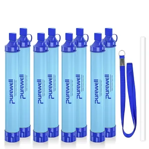 Purewell Outdoor Water Filter Personal Water Filtration Straw Emergency Survival Gear Water Purifier for Camping Hiking Climbing Backpacking(8PCS)