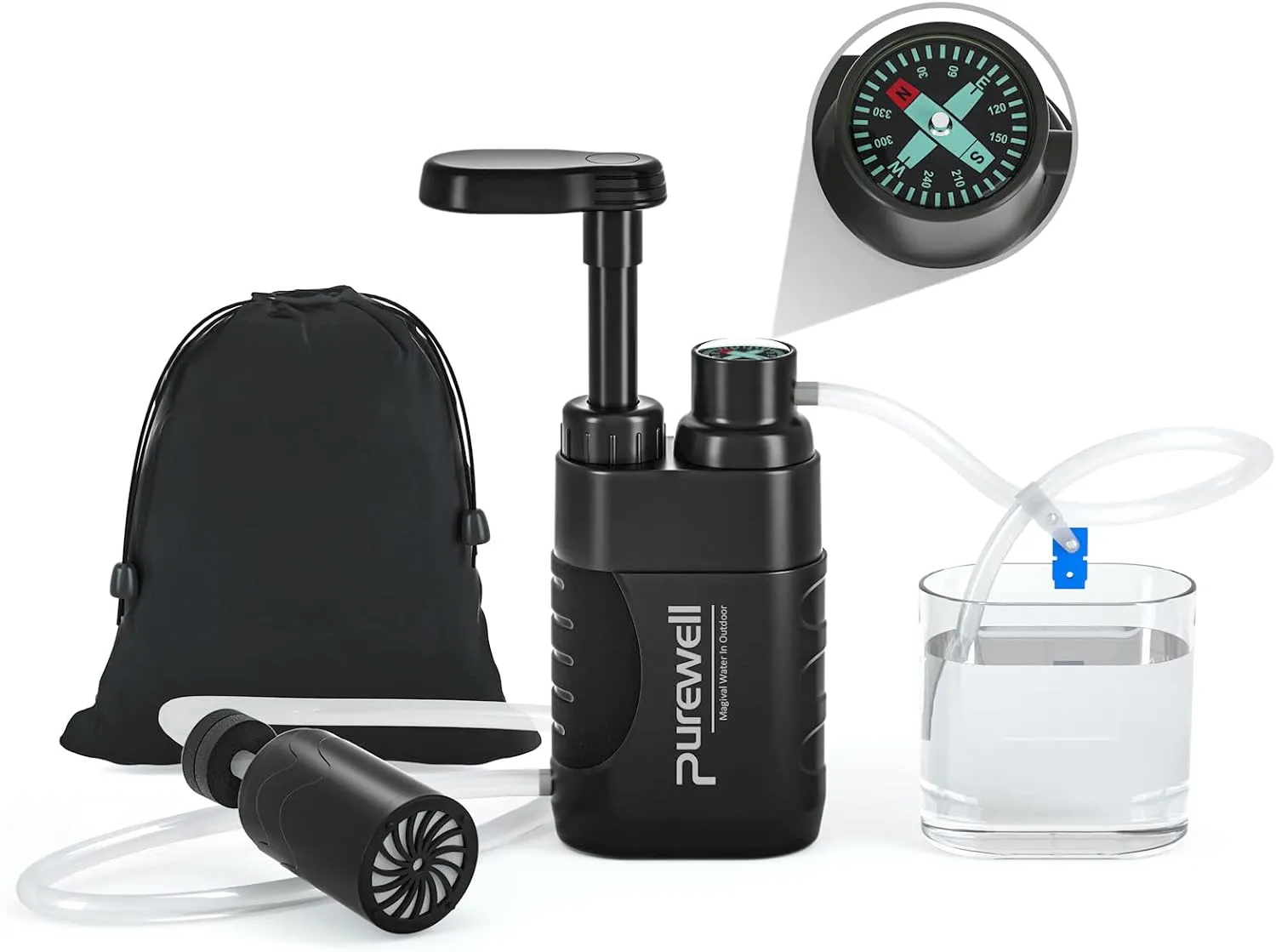 Purewell Water Purifier Pump - 0.01 Micron Filter, Portable Emergency Gear