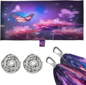 Purple Butterfly Camping Hammock, 330 lbs with 2 Tree Straps, Carry Bag, Single Portable Hammock for Outdoor/Indoor, Hiking, Beach, Backpacking, Travel
