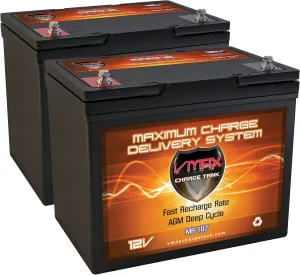 QTY2 VMAX MR107-85 12V 85AH AGM Deep Cycle Group 24 Batteries for MotorGuide W75 Freshwater Bow Mount 24v 75lb Trolling Motor