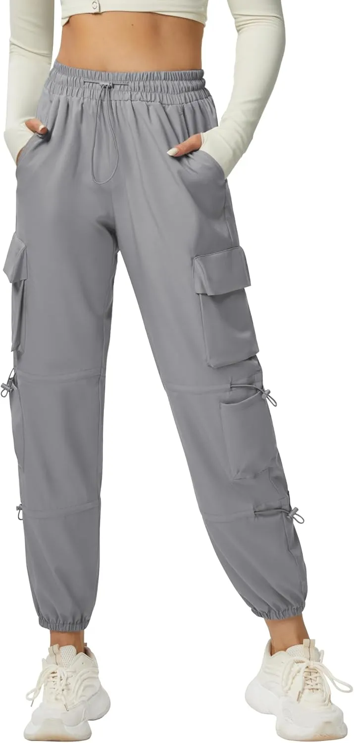 Quick Dry Cargo Pants Lightweight Tactical Hiking Pants with 6 Pockets for Women, Elastic Waist and Water-Resistant