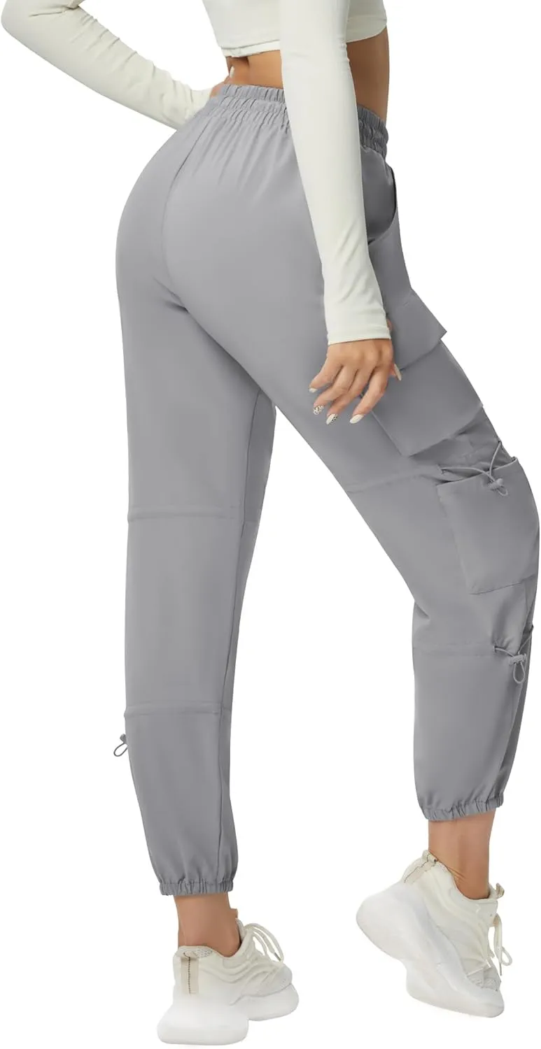 Quick Dry Cargo Pants Lightweight Tactical Hiking Pants with 6 Pockets for Women, Elastic Waist and Water-Resistant