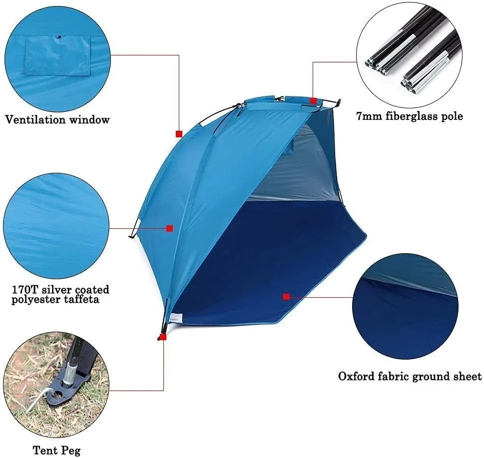 Quick Opening Pop Up Tent Beach Awning Sun Shelter Half-Open Tent Shade Ultralight for Outdoor Camping Fishing Picnic Park