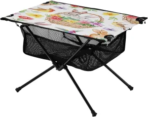 Rabbits and Flowers Portable Folding Camping Table, Compact Lightweight Beach Table with Carrying Bag for Outdoor Picnics, BBQs, Camp