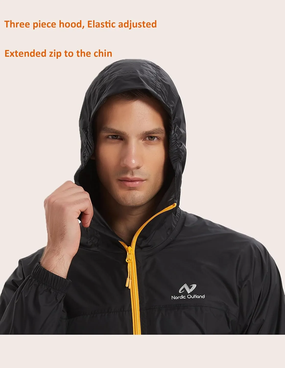 Rain Jacket Men Packable Lightweight, Waterproof Breathable Raincoat with Hood, Outdoor Hiking Winbreaker
