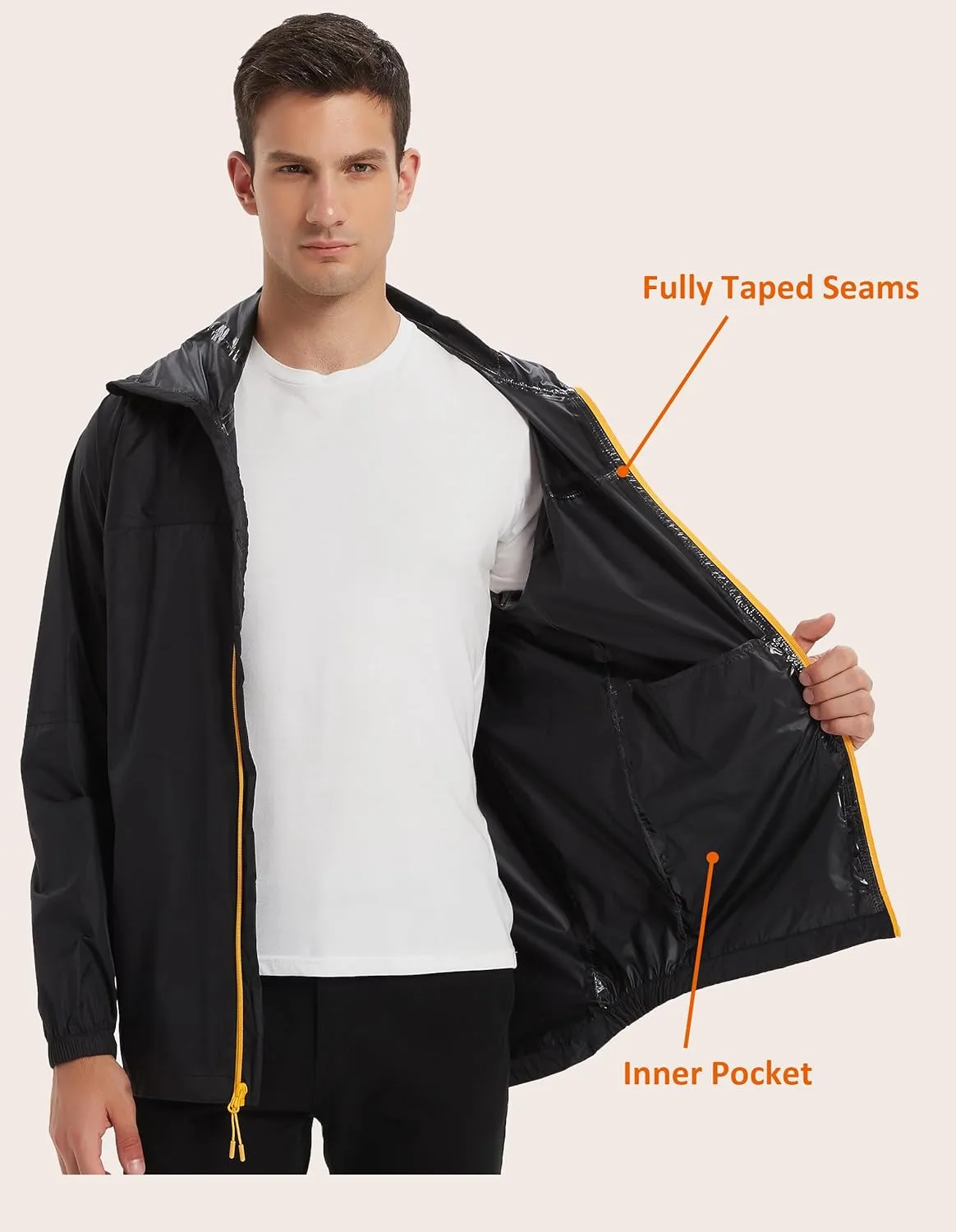 Rain Jacket Men Packable Lightweight, Waterproof Breathable Raincoat with Hood, Outdoor Hiking Winbreaker