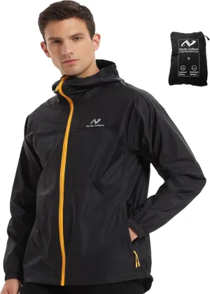 Rain Jacket Men Packable Lightweight, Waterproof Breathable Raincoat with Hood, Outdoor Hiking Winbreaker