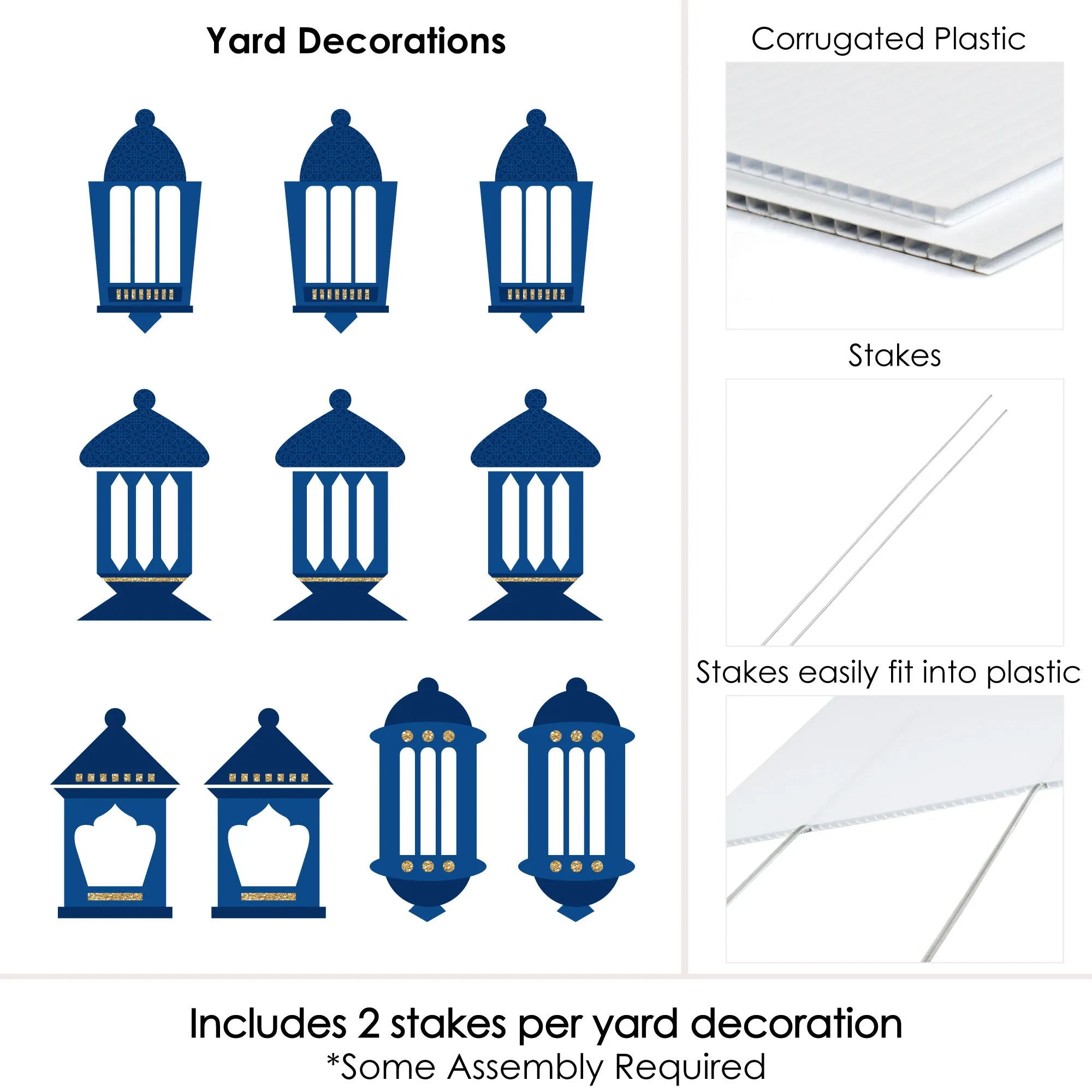 Ramadan - Lantern Lawn Decorations - Outdoor Eid Mubarak Yard Decorations - 10 Piece
