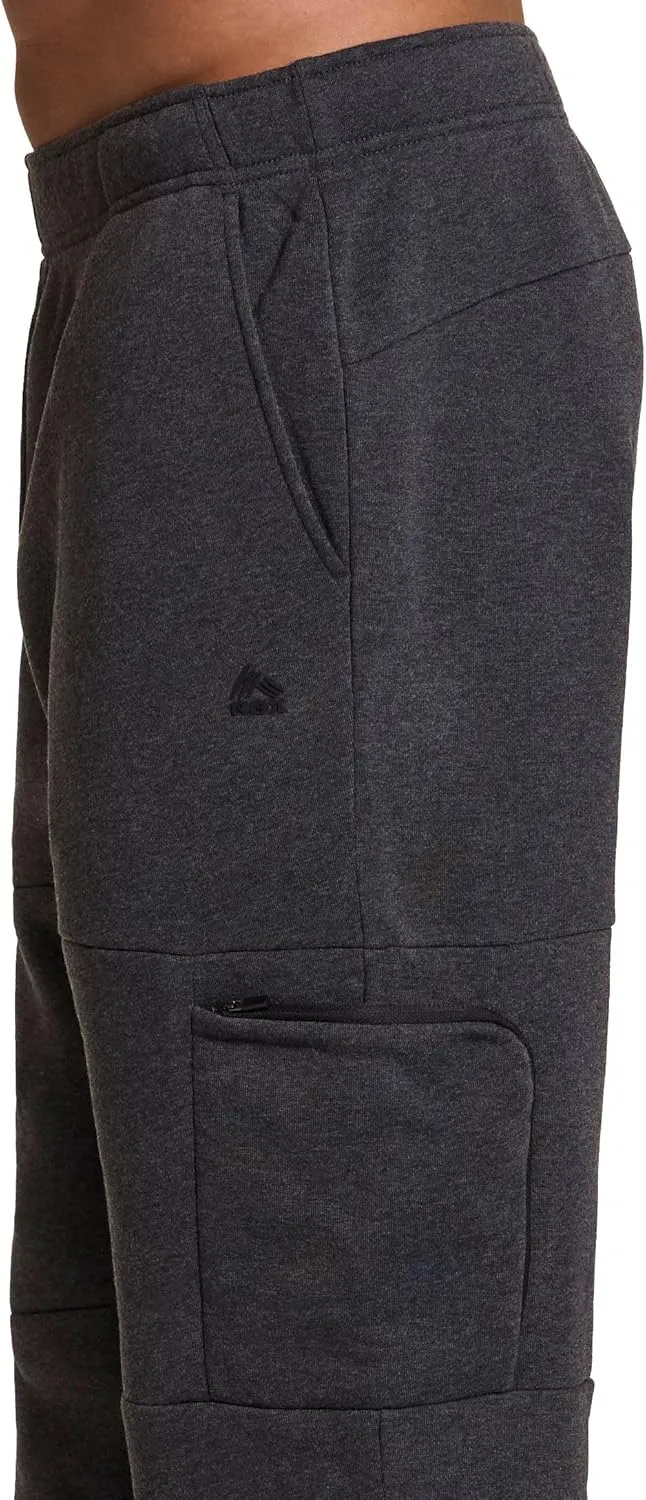 RBX Active Men's Fleece Sweatpants, Cotton Blend Cargo Pants Fleece Joggers Workout Hiking Joggers with Cargo Pockets