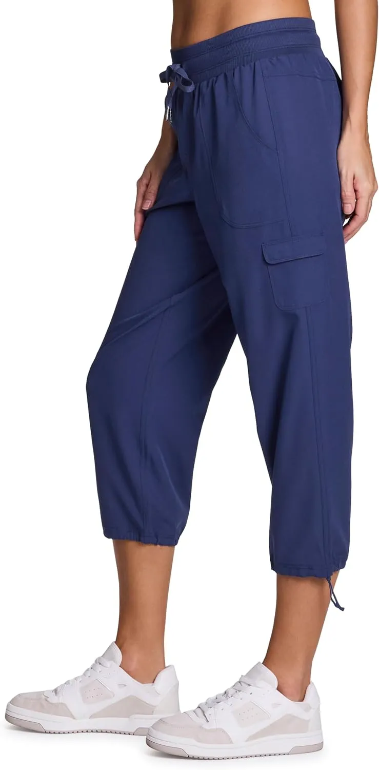 RBX Active Women's Cargo Capri Pant with Pockets Fashion Lightweight Woven with Drawstring