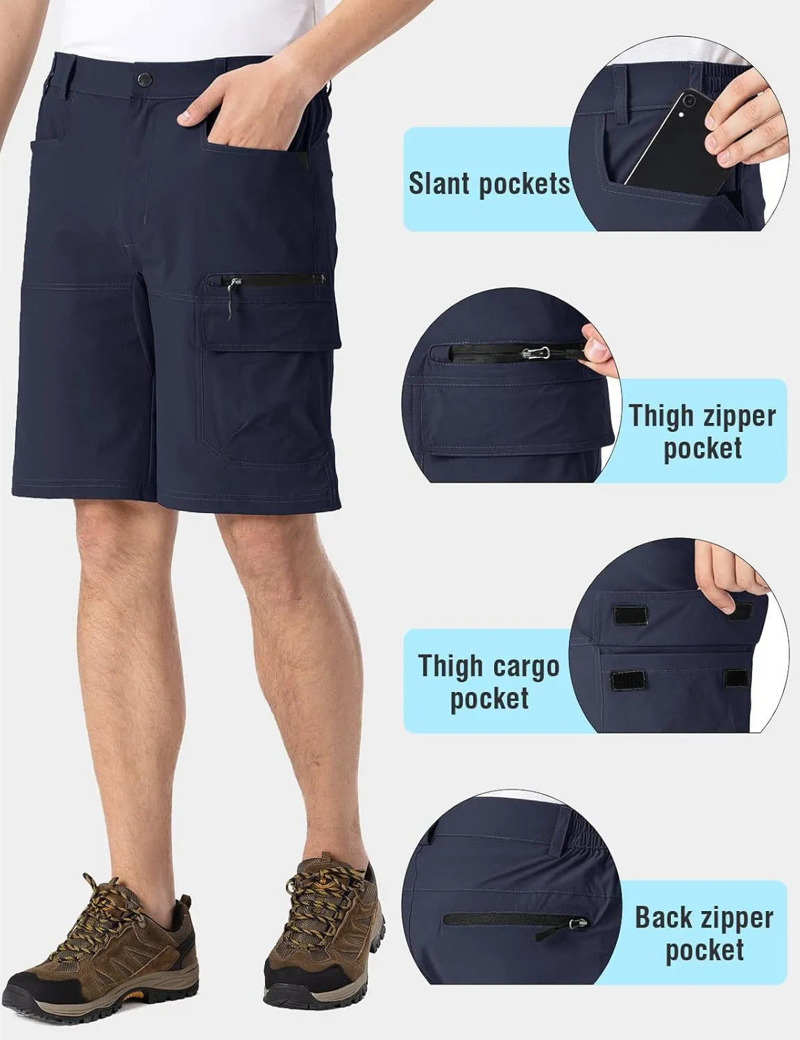 Rdruko Men's Golf Shorts Stretch 9" Quick Dry Lightweight Cargo Hiking Work Outdoor Casual Shorts 5 Pockets