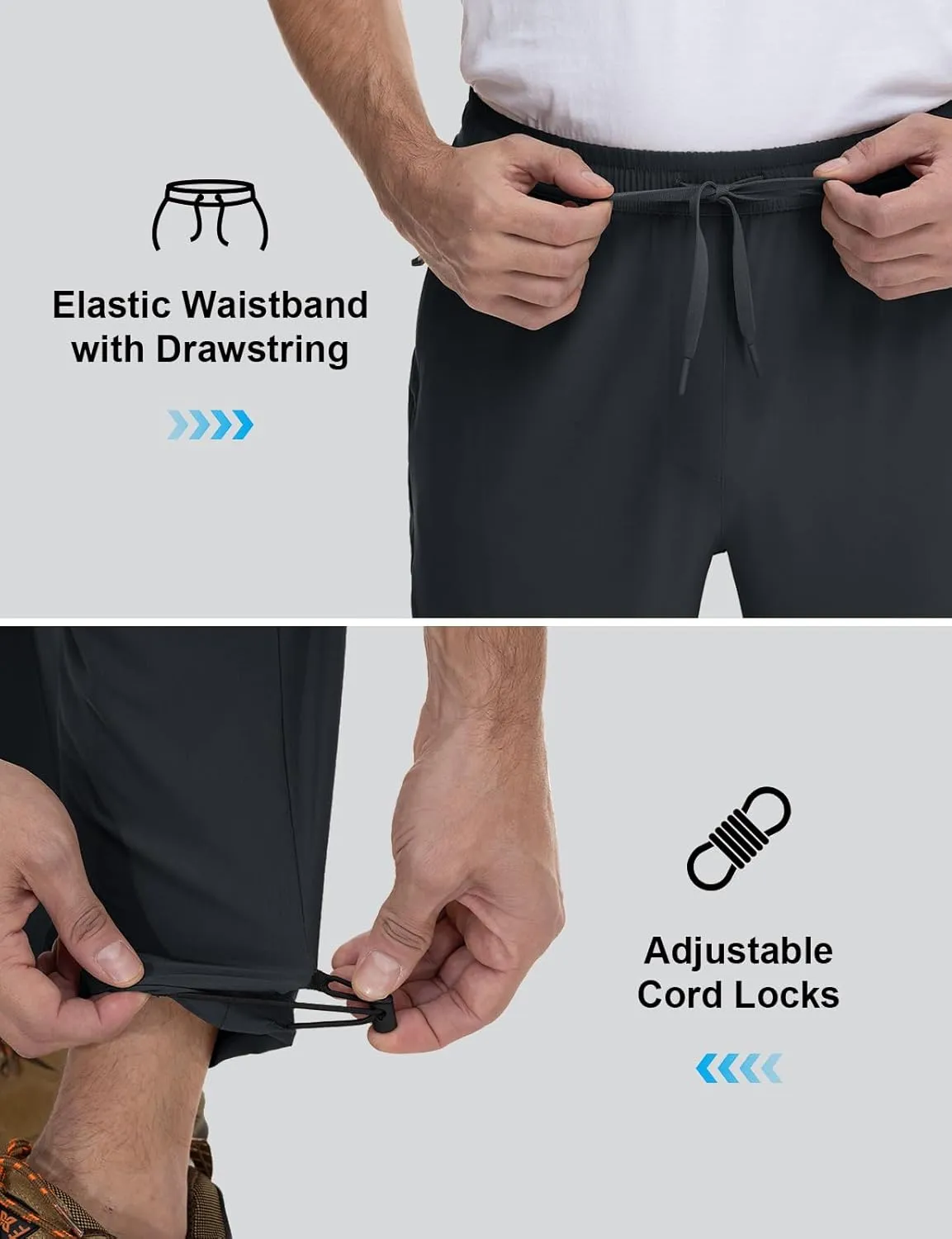 Rdruko Men's Lightweight Hiking Pants Athletic Quick Dry Water Resistant Casual Pants with Zipper Pockets for Outdoor