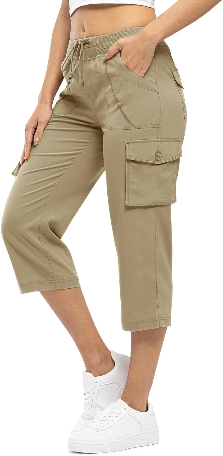 Rdruko Women's Cargo Capris Pants Lightweight Quick Dry Hiking Summer Casual Travel Pants with Pockets