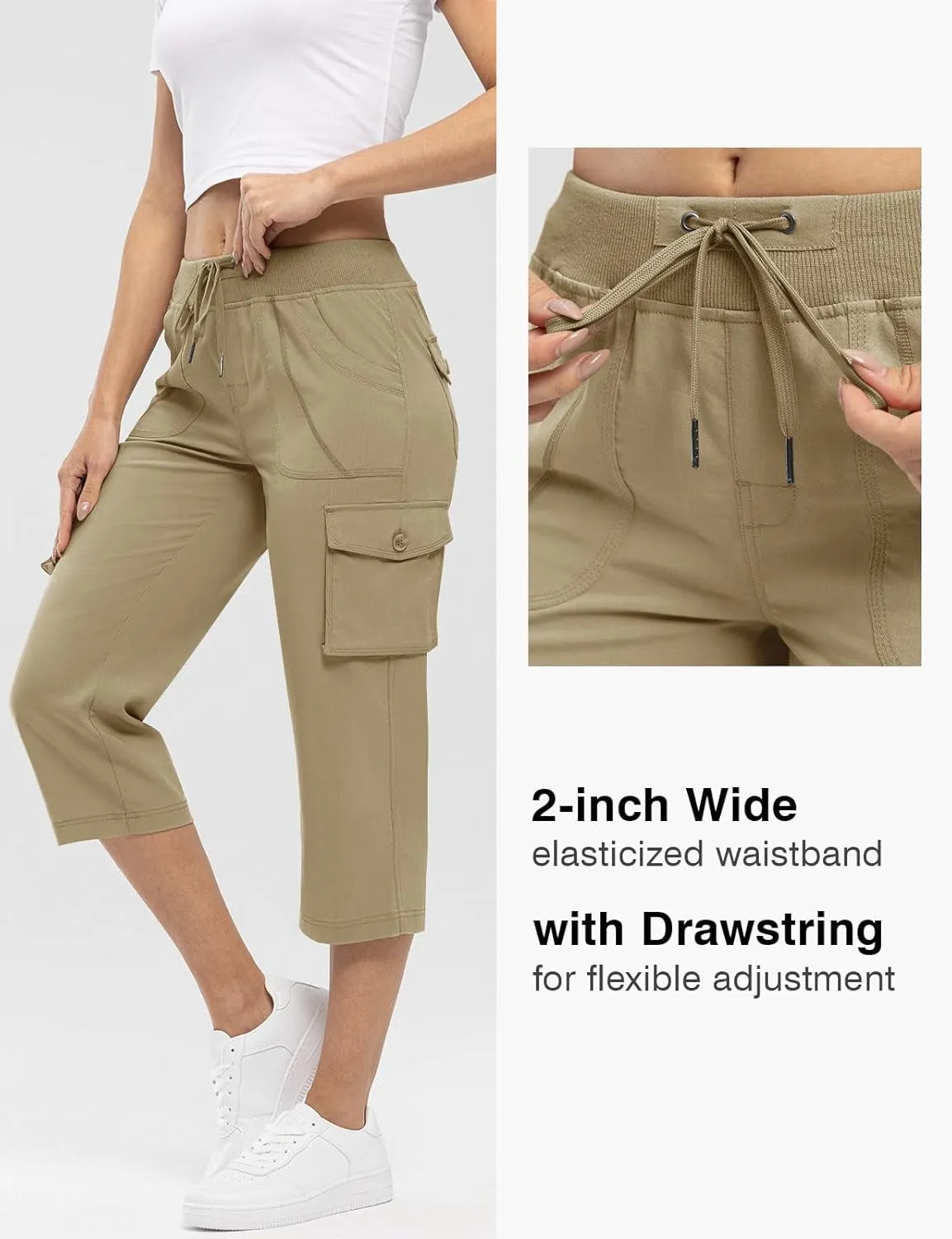 Rdruko Women's Cargo Capris Pants Lightweight Quick Dry Hiking Summer Casual Travel Pants with Pockets