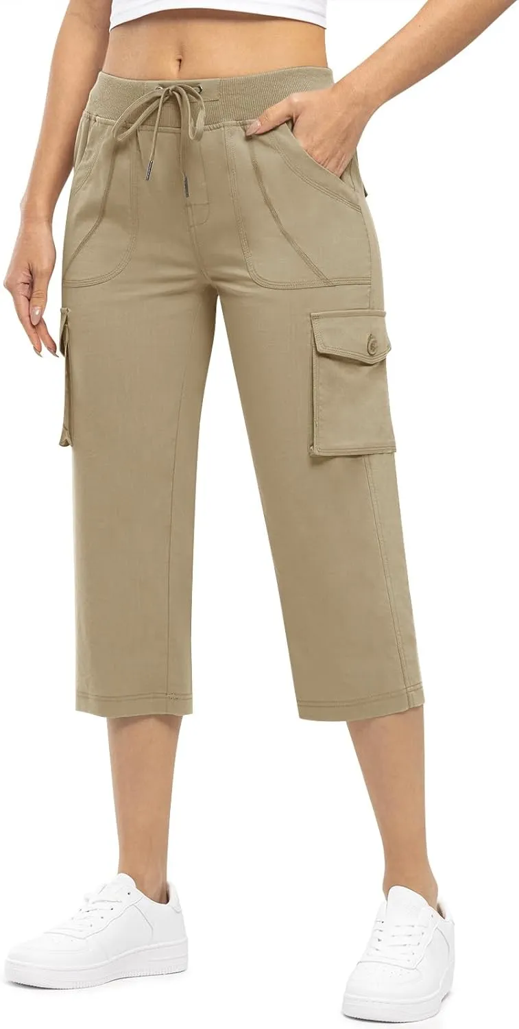 Rdruko Women's Cargo Capris Pants Lightweight Quick Dry Hiking Summer Casual Travel Pants with Pockets