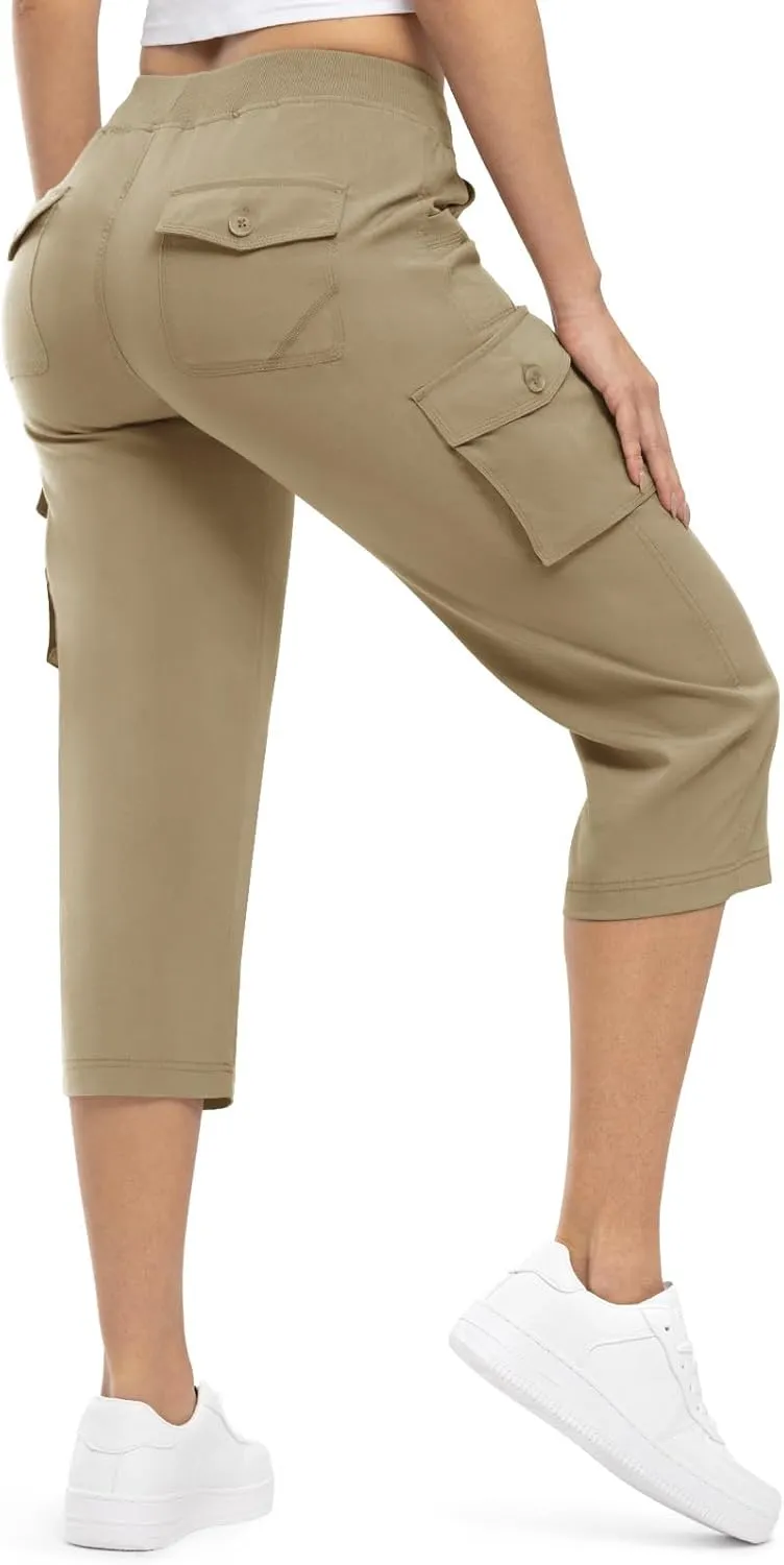 Rdruko Women's Cargo Capris Pants Lightweight Quick Dry Hiking Summer Casual Travel Pants with Pockets