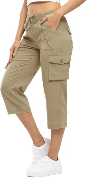Rdruko Women's Cargo Capris Pants Lightweight Quick Dry Hiking Summer Casual Travel Pants with Pockets