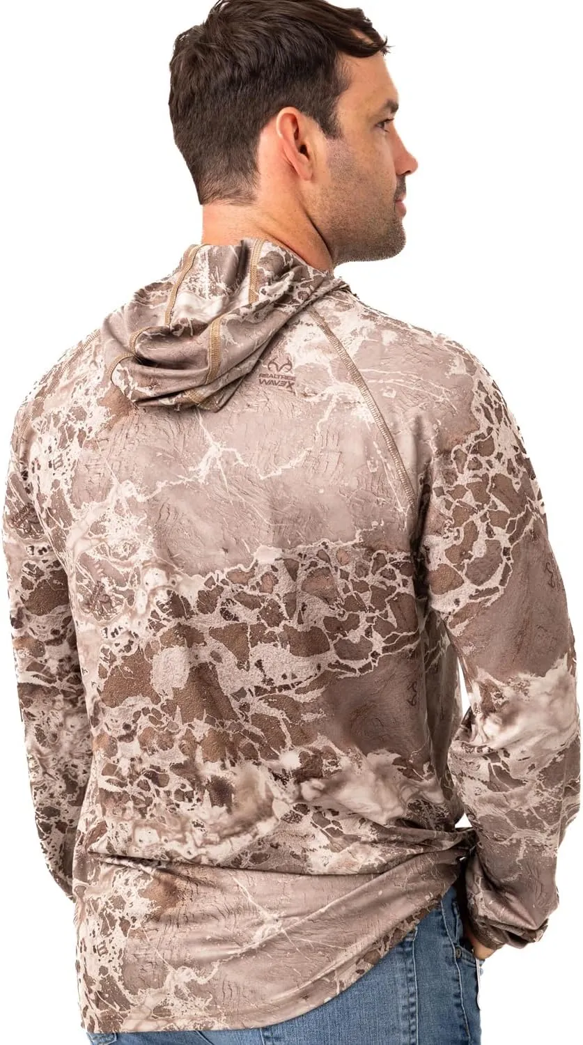 Realtree Men's Camo Sun Hooded Shirts, Lightweight, Breathable for Fishing, Hiking and Outdoors