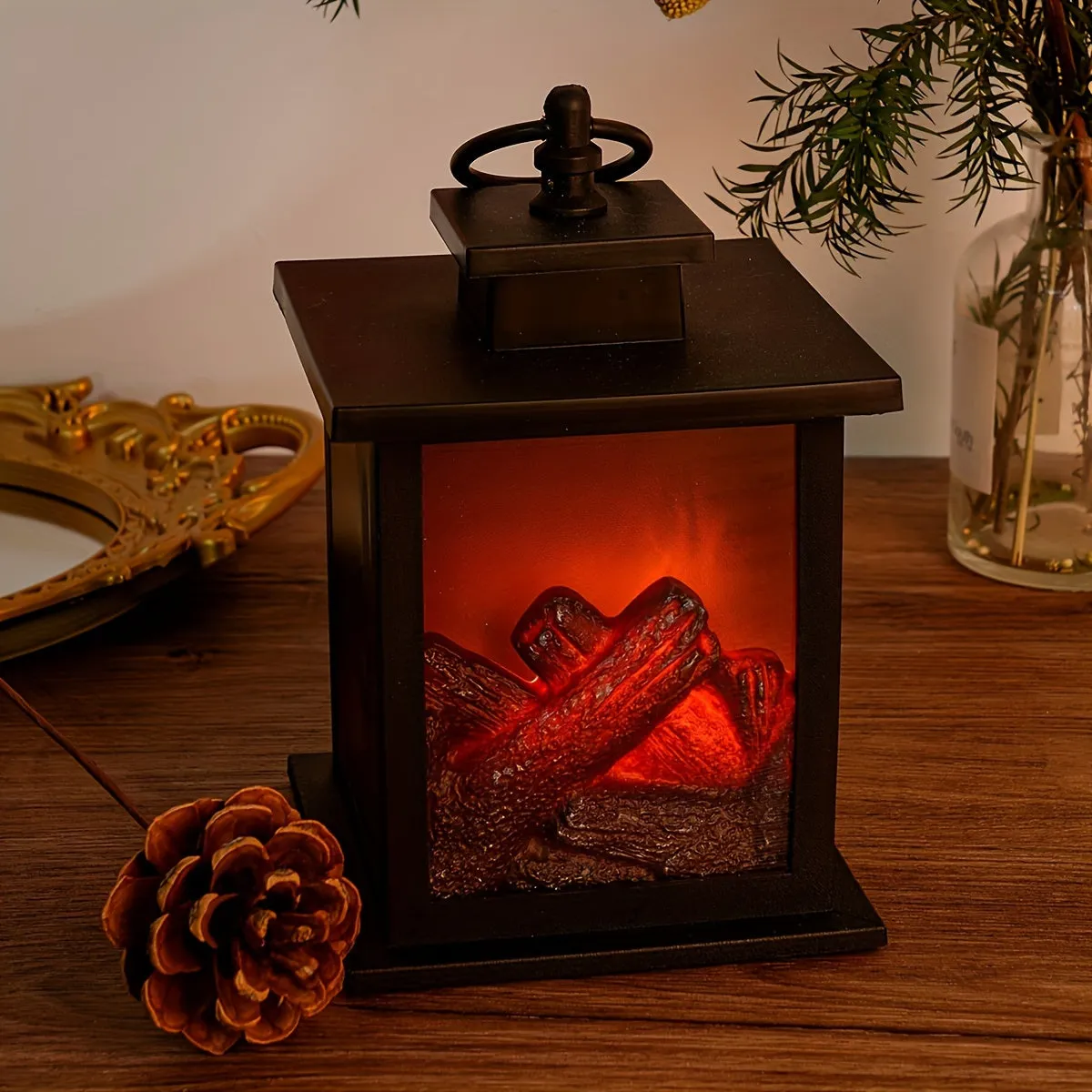 Rectangle Fireplace Lantern with Realistic Flame Effect
