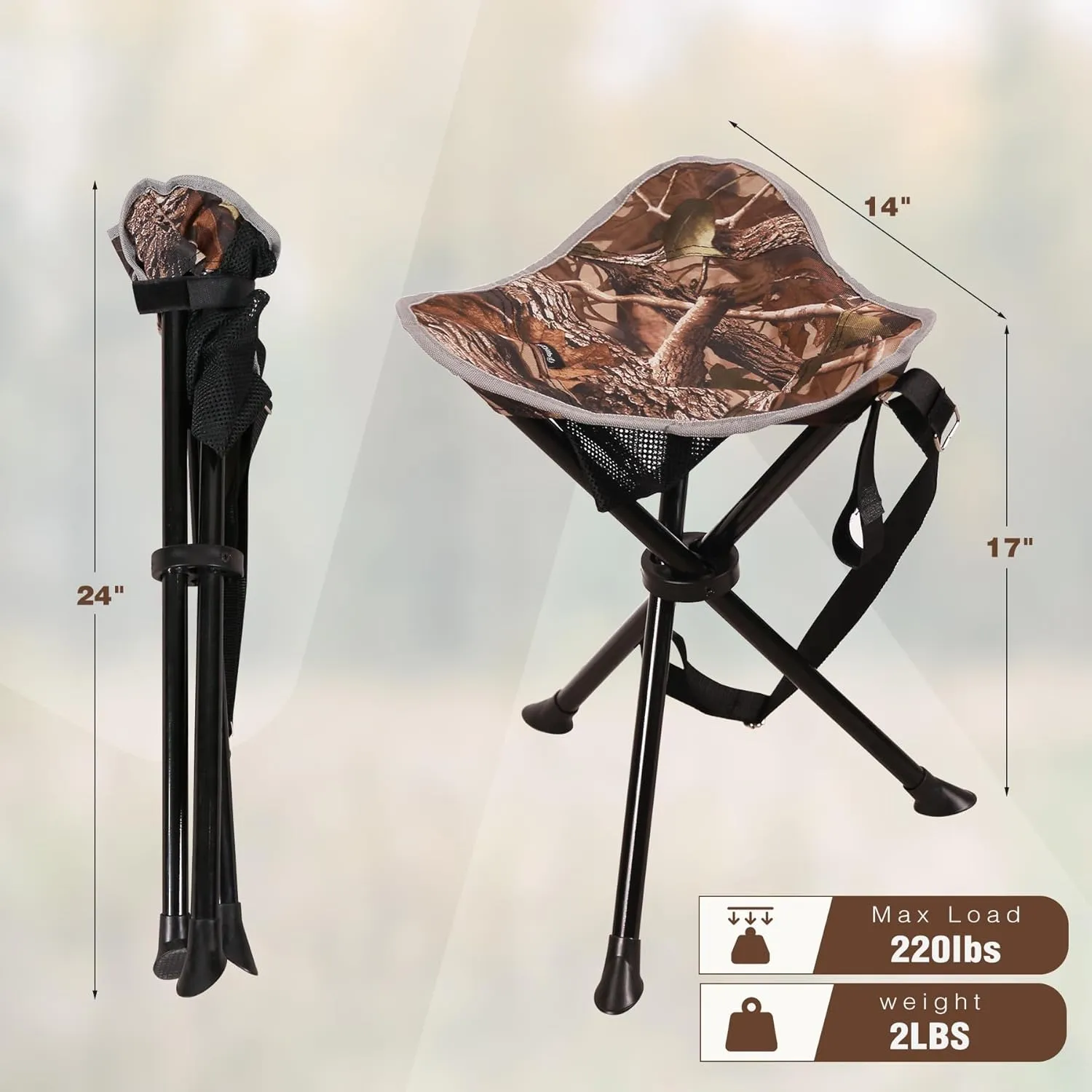 RedSwing Camping Stool Folding 2 Pack, Portable and Lightweight Tripod Camp Stools for Fishing Backpacking Hiking Hunting, Camouflage