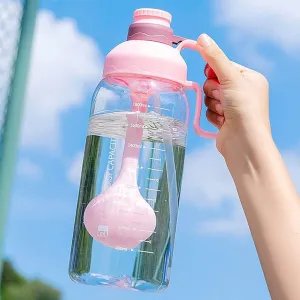 Refillable Water Bottles Women's Summer Plastic Water Bottle with Filter, 1800ml/60oz Large Capacity Sports Drinking Bottles with Handle Sports Water Bottle (Color : B-pink)