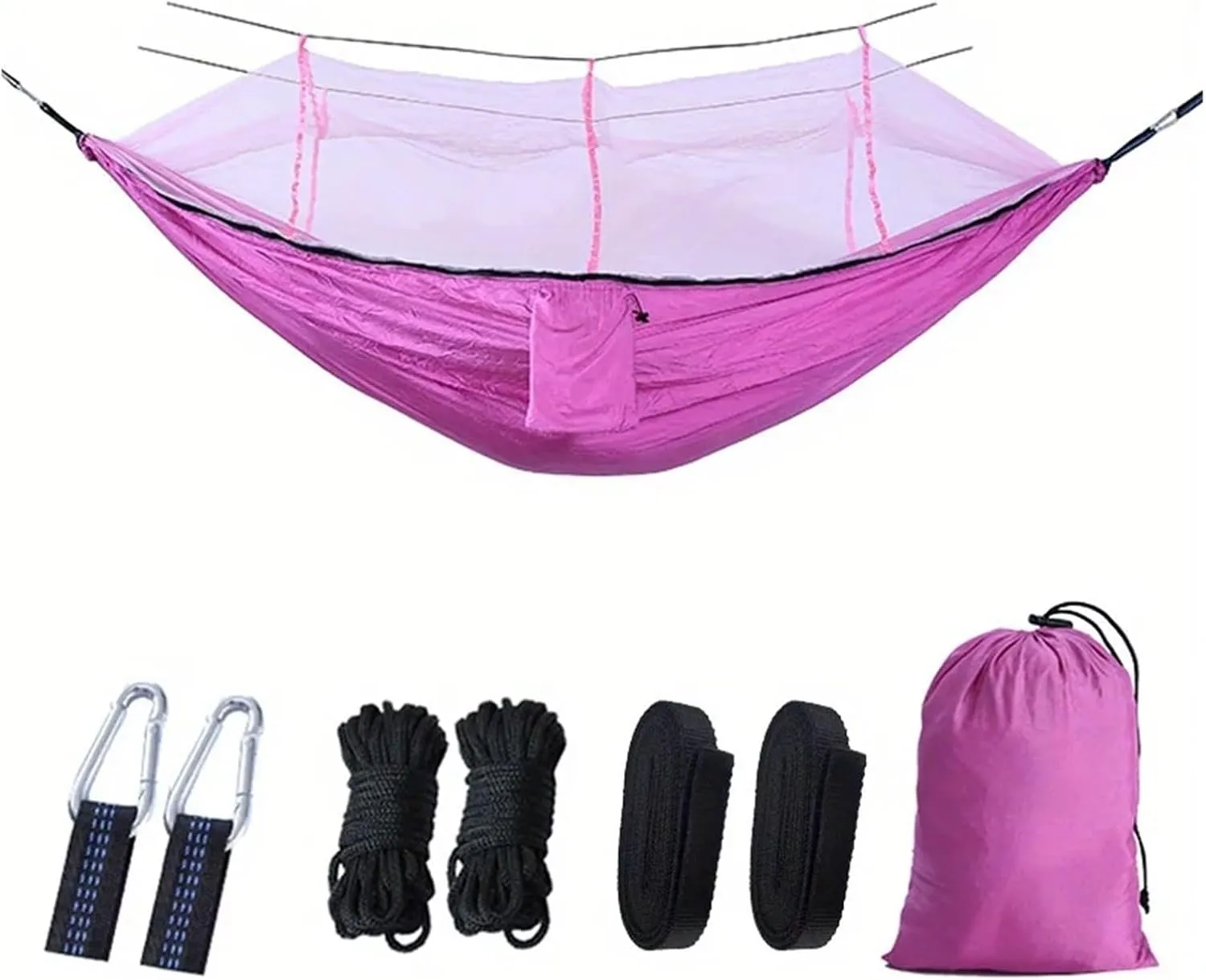 Relax in Comfort Portable Nylon Camping Hammock Hanging Hammock for Backpacking, Travel, Beach, and Yard 102.36 * 55.12inch for Terrace, Outdoor(Pink)