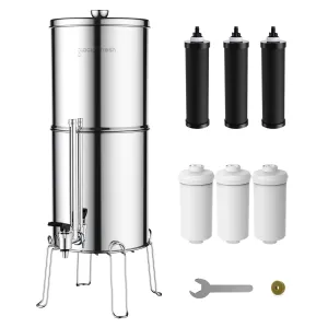 Replacement for Berkey Gravity-fed Water Filter System, 3G Stainless-Steel System with 6 Filters, Metal Water Level Spigot and Stand