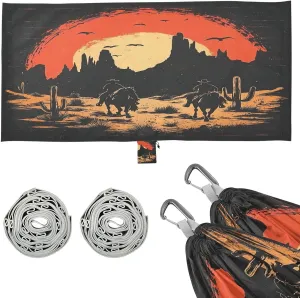 Retro Desert Troop Cowboy Camping Hammock, Single Portable Hammocks with Tree Straps & Attached Carry Bag, 330Lbs Capacity Perfect for Outside Indoor Hiking Beach Backpack Travel
